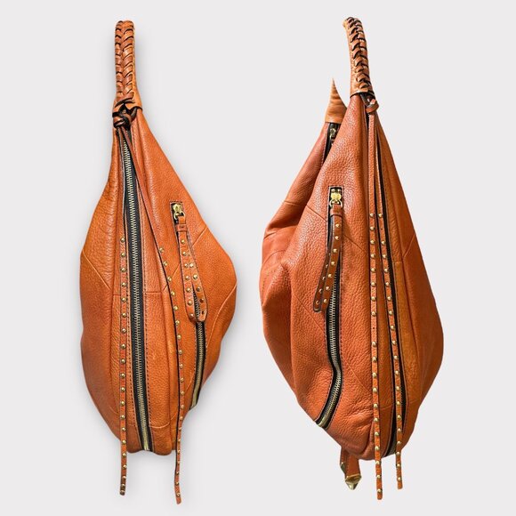 orYANY Jasmine Hobo Congac Pebbled Leather Shoulder Bag Slouchy Studded Tassels - Picture 6 of 12